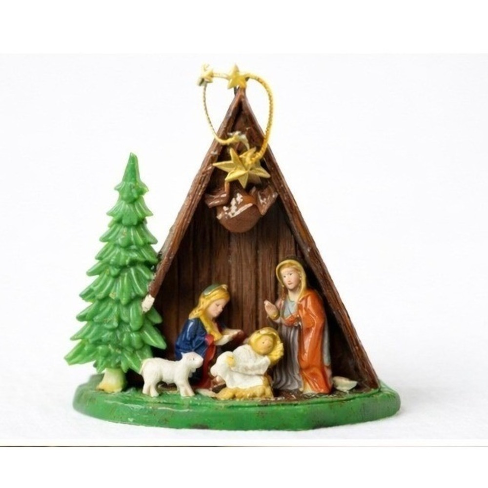 Shiny Brite Vintage Nativity Ornament Diorama Hong Kong Christmas Mini